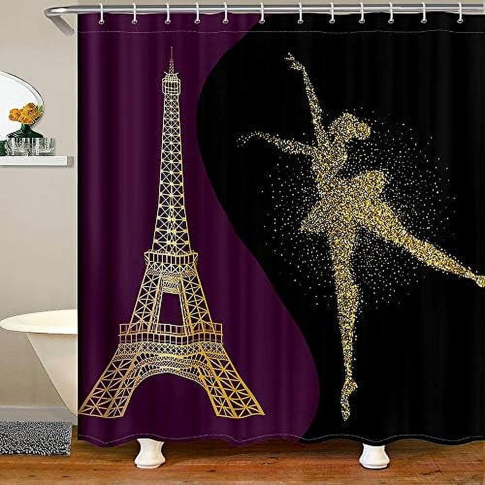 Eiffel Tower Bath Curtain Girls Ballet Dancer Shower Curtain Romantic Paris Fabric Shower