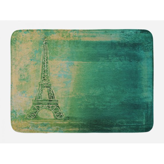 Eiffel Tower Bath Mat, Eiffel Tower Colorful Gradient Sketch in Ombre Style Drawing French Print, Non-Slip Plush Mat Bathroom Kitchen Laundry Room Decor, 29.5 X 17.5 Inches, Teal Mustard, Ambesonne