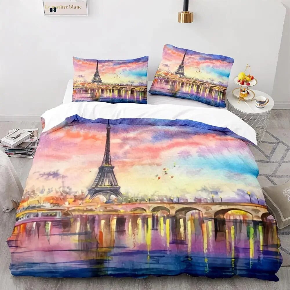 Eiffel Tower Bedding Duvet Cover Set Digital Printing Bed Linen Fashion Design Comforter Cover ...