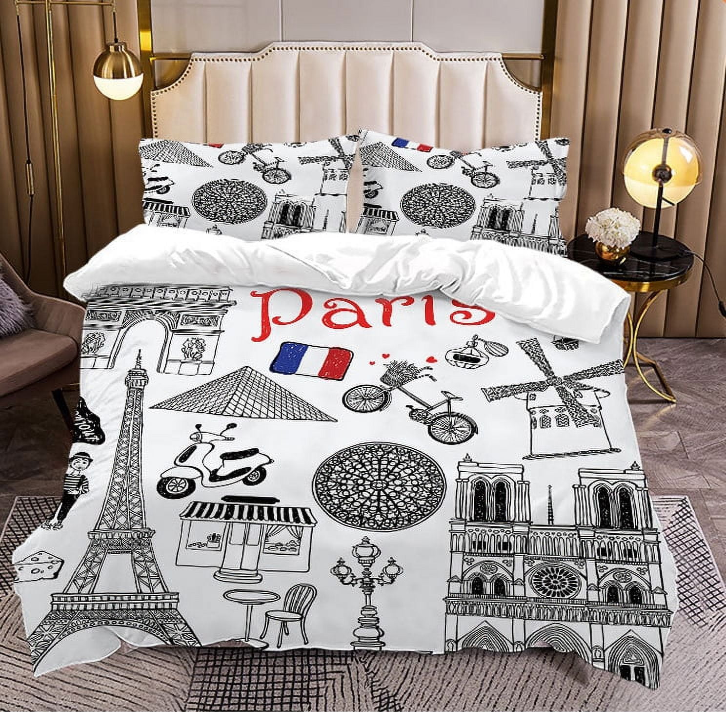 Eiffel Tower Bedding Set Queen Size Couple Lover Flower Bedding Sets