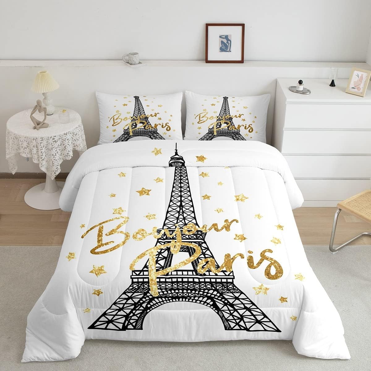 Eiffel Tower Bedding Set Twin for Girls Couple Women Valentine's Day