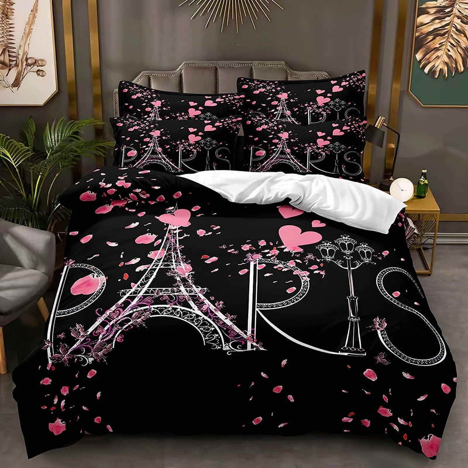 Eiffel Tower Bedding Set Twin Size Pink Love Heart Bedding Set Paris