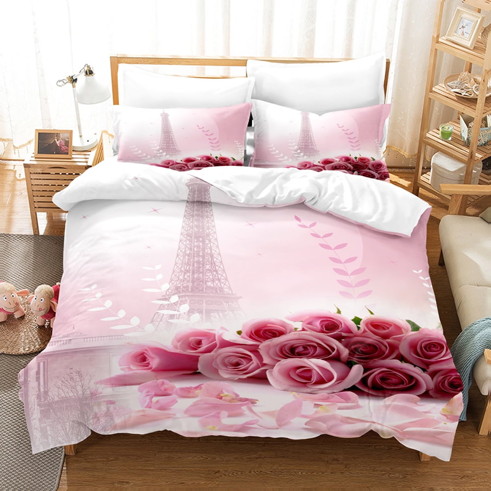 Eiffel Tower Bedding Set Twin Size Pink Love Heart Bedding Set Paris