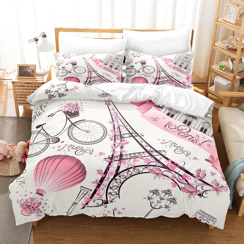 Eiffel Tower Bedding Set Twin Size Pink Love Heart Bedding Set Paris