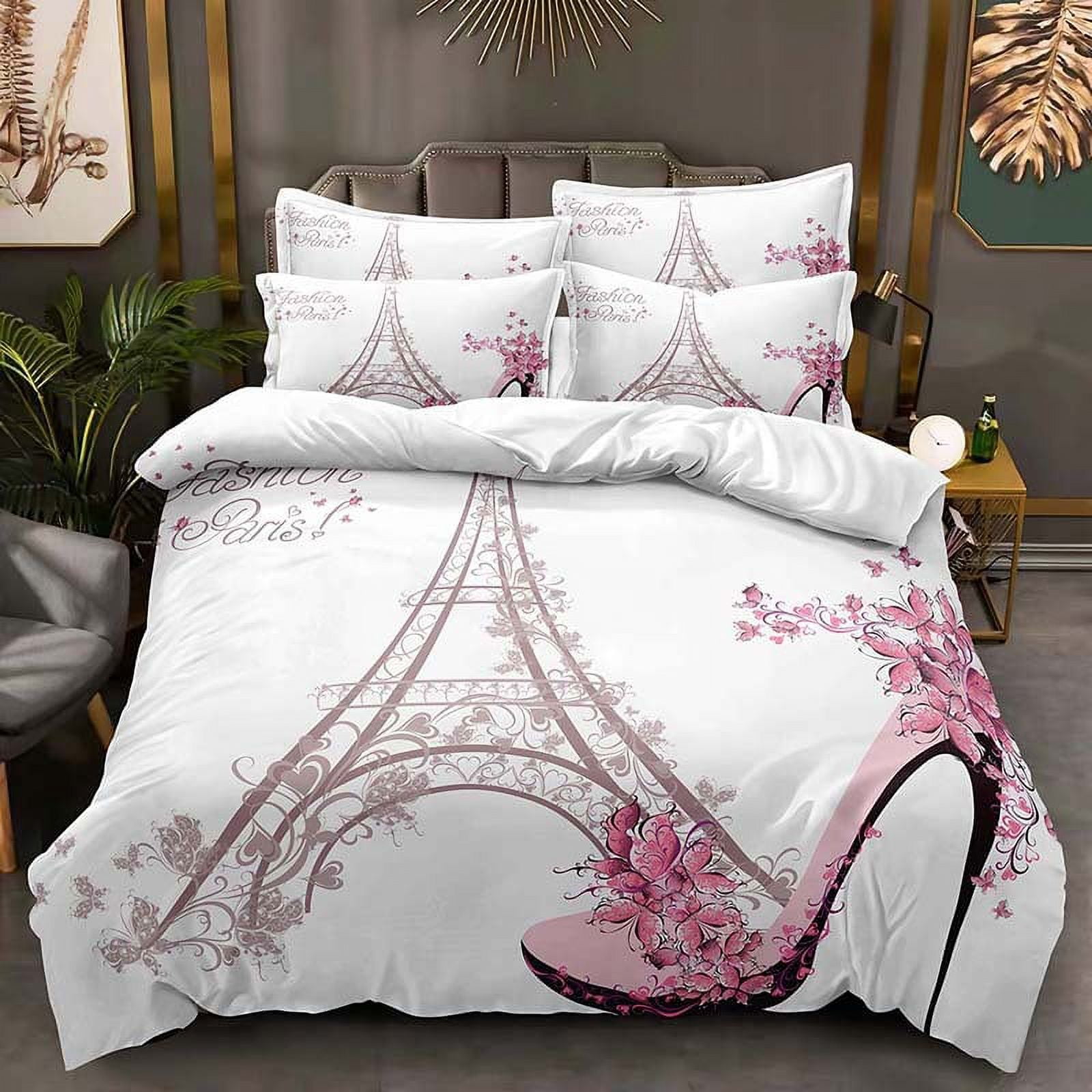 Eiffel Tower Bedding Set Twin Size Pink Love Heart Bedding Set Paris