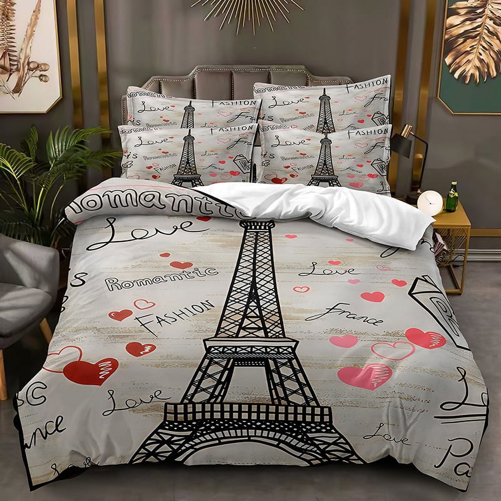 Eiffel Tower Bedding Set Twin Size Pink Love Heart Bedding Set Paris