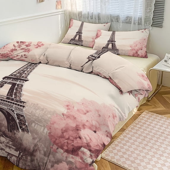 Eiffel Tower Bedding Set with Zipper Closure for Girls & Boys
