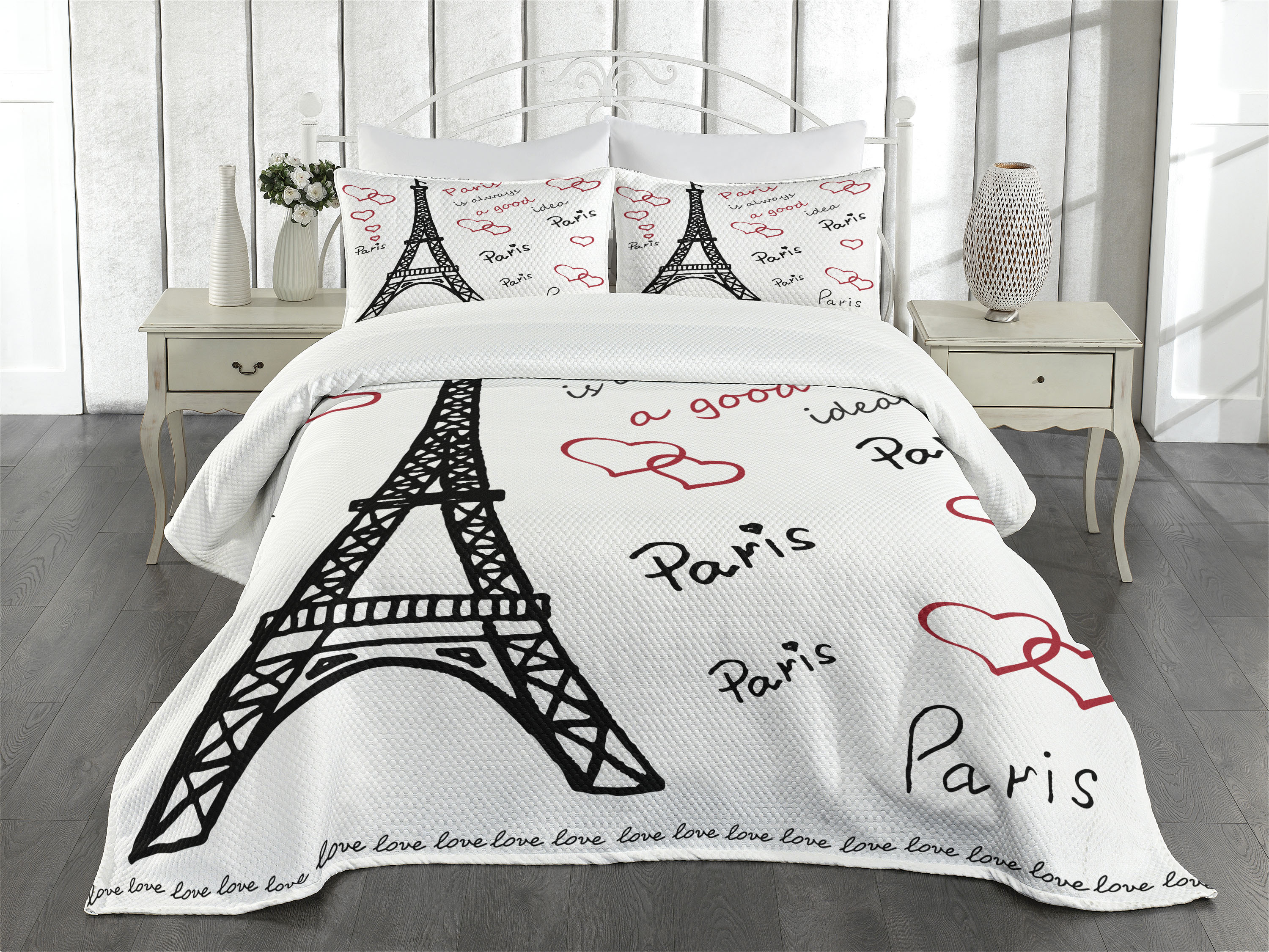 Eiffel Tower Bedspread Set King Size, Eiffel Tower "Paris is Always a