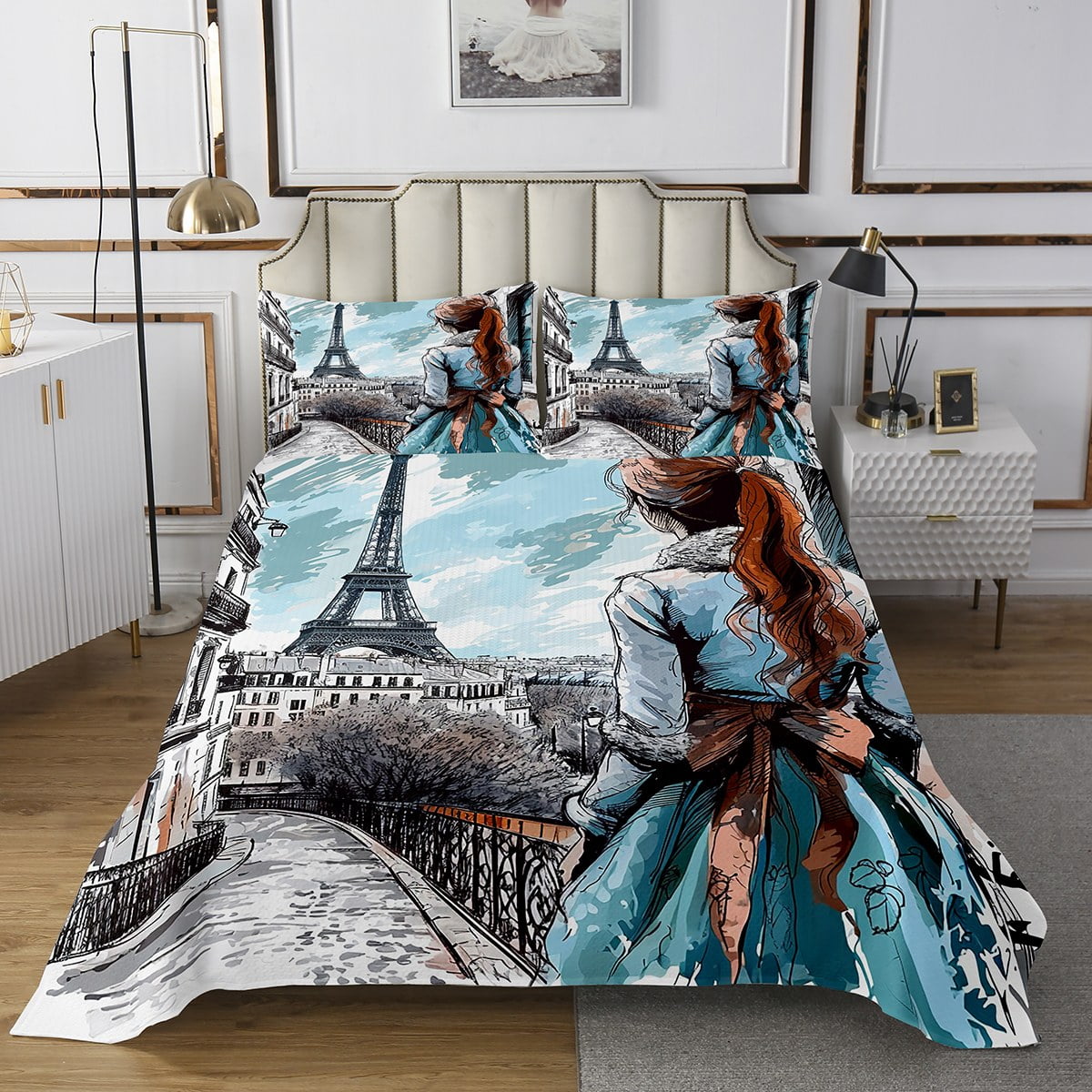 Eiffel Tower Bedspread Set Modern Paris Girl Quilt Set Chic Paris