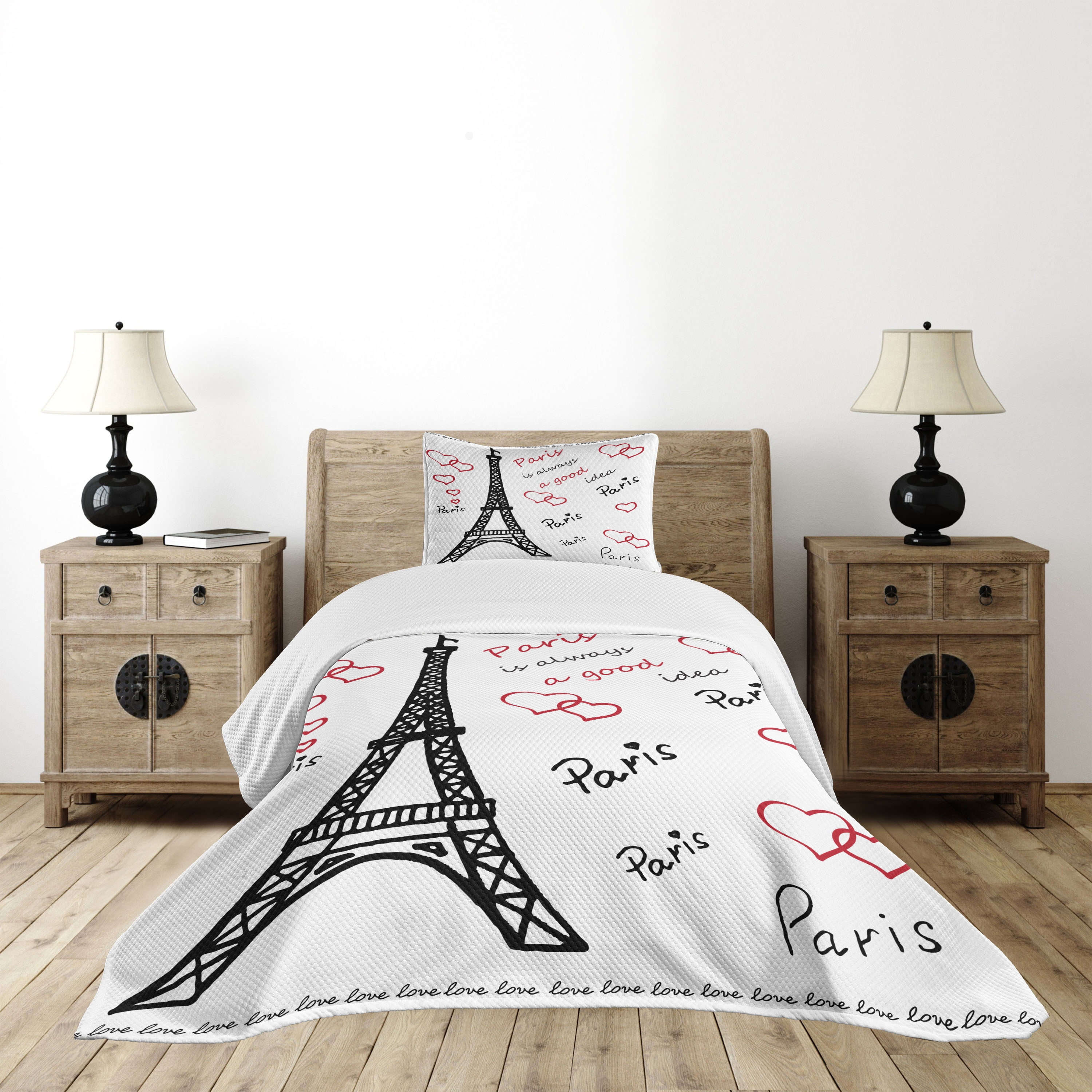 Eiffel Tower Bedspread Set Twin Size, Eiffel Tower 