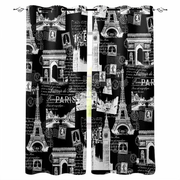 Eiffel Tower Blackout Curtains for Bedroom/Living Room, Thermal Insulated Kitchen Curtains, Vintage France Romantic European Paris City Art Grommet Darkening Window Treatment Drapes 52"x84"x2