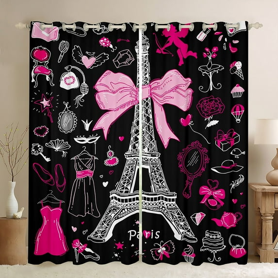 Eiffel Tower 30%-50% Blackout Curtains,City Building of Paris Curtains & Drapes,French Style Romantic France Window Curtains