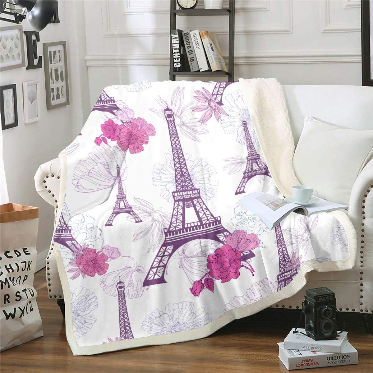 Eiffel Tower Blanket for Kids Girls Woman Chic Paris Theme Fleece