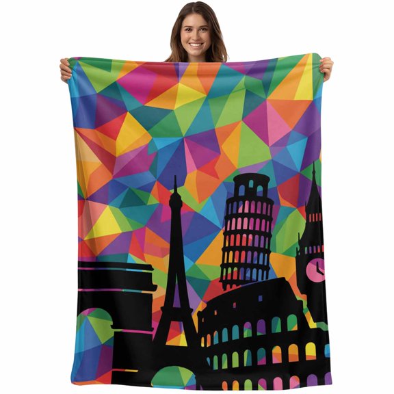 Eiffel Tower Blanket Soft Cozy Warm Throw Blanket for Couch, Plush Fuzzy Flannel Fleece Blankets for Sofa, Modern Colorful European Architectural Art Bed Blankets Lightweight Gifts for Women, 40"x50"