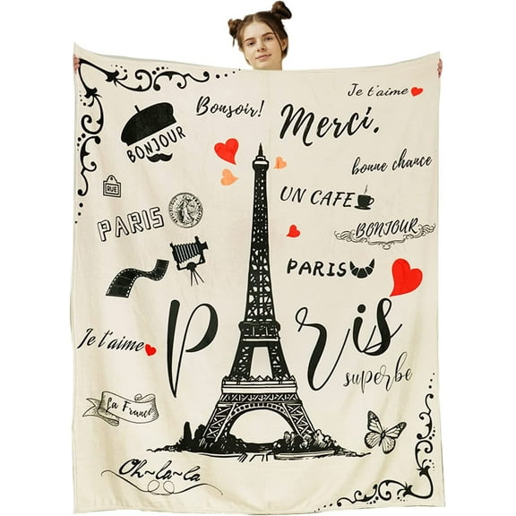 Eiffel Tower Blankets, Paris Blanket, Eiffel Tower Decor, Paris Blankets and Throws, Paris Eiffel Tower Bedroom Decorations, Paris Gifts for Women, Girls, Boys, Teens - 50x60 France Throw Blanket