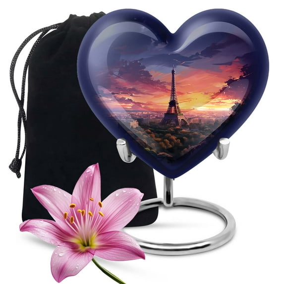 Eiffel Tower Blue Flower Urns Human Ashes - Heart Shaped Urn For Ashes Adult Men - Funeral Urns For Human Ashes Adult - Urns For Human Ashes Adult Female - Human Remains Urn Adult - Large Urn(8inch)
