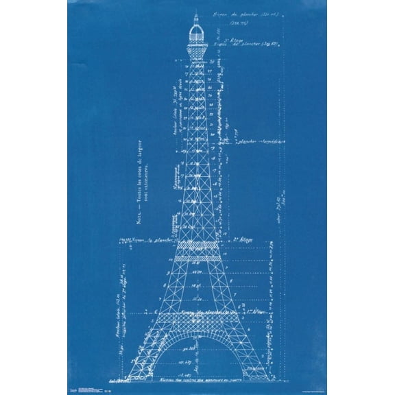 Eiffel Tower - Blueprints Poster Print (22 x 34)