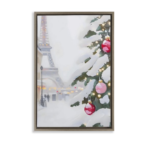 Stupell Industries Eiffel Tower Christmas Brown Framed Floater Canvas Wall Art, design by Arlington Prints