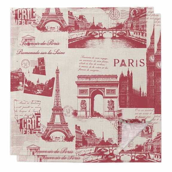 Eiffel Tower Cloth Napkins, Romantic European Architectural Cultural Art Washable and Reusable Dinner Napkins Set of 2, Table Napkin for Kitchen Party Birthday Wedding Hotel Housewarming 20"x20"