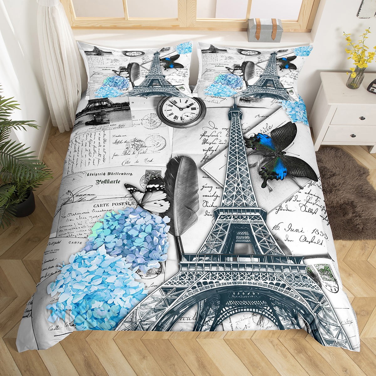 Eiffel Tower Comforter Cover Paris Bedding Set for Boys Girls Couples