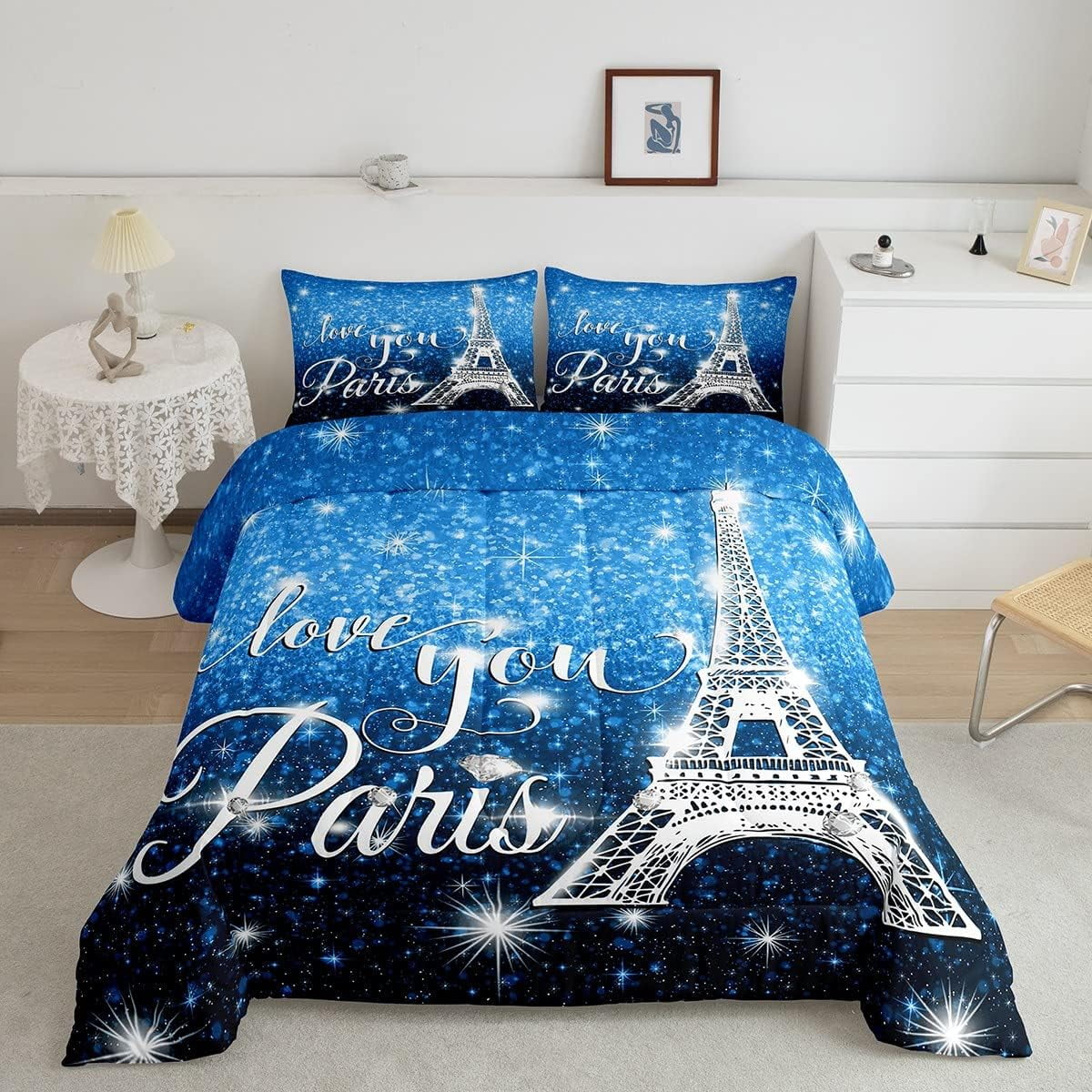 Eiffel Tower Comforter Set King Paris Bedroom Comforter for Women Black