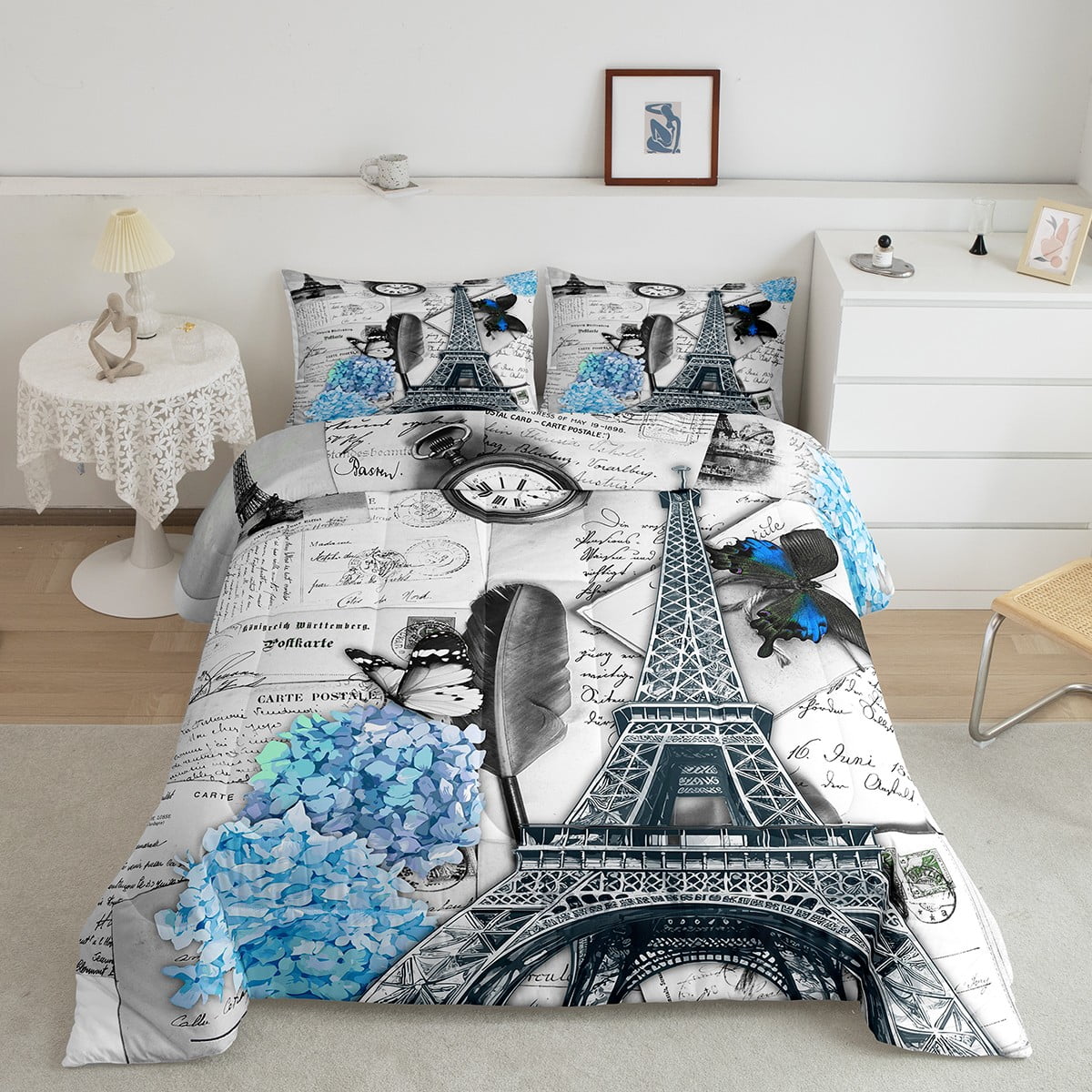 Eiffel Tower Comforter Set Paris Bedding for Boys Girls Couples French