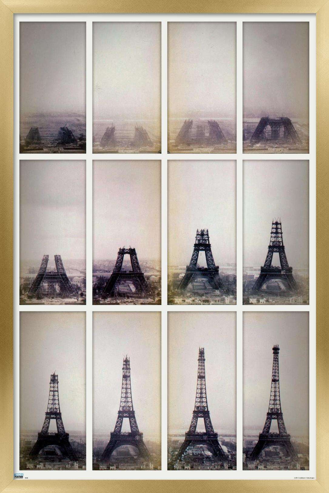 Eiffel Tower Construction Time Lapse Wall Poster, 14.725" x 22.375", Framed