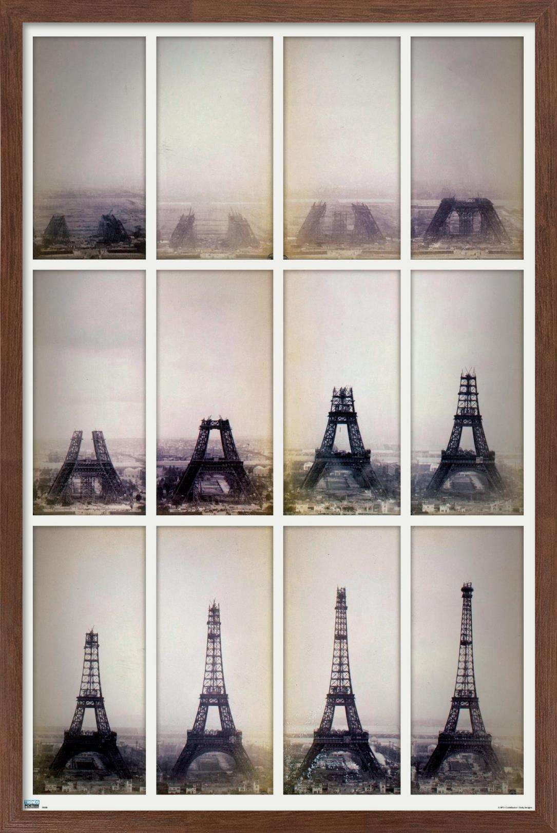Eiffel Tower Construction Time Lapse Wall Poster, 14.725" x 22.375", Framed