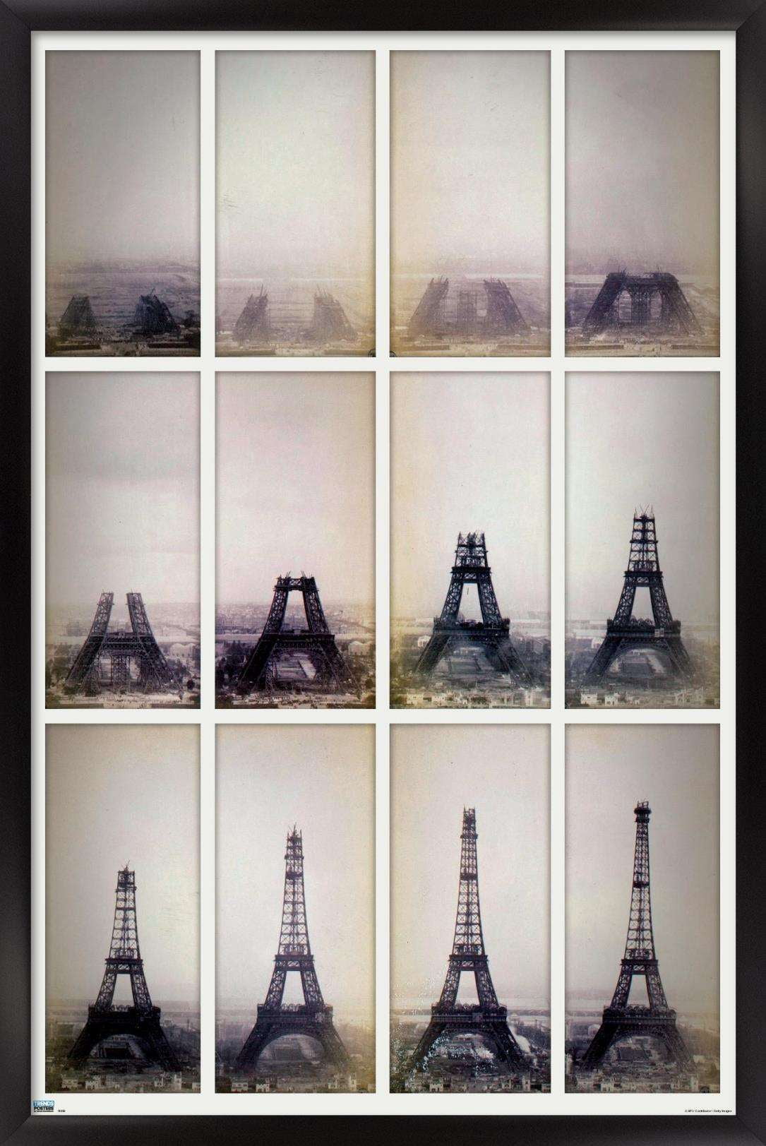 Eiffel Tower Construction Time Lapse Wall Poster, 14.725" x 22.375", Framed