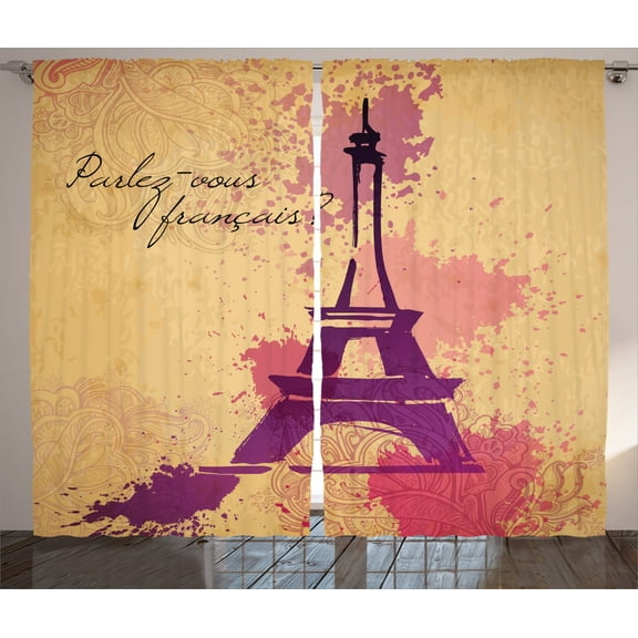 Ambesonne France Curtains 2 Panel Set, Pastel Splash Retro, 108" x 90", Purple Beige