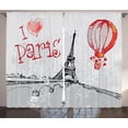 thumbnail image 1 of Ambesonne Love Curtains 2 Panel Set, Paris Hot Air Balloon, 108" x 90", Red Black Grey, 1 of 3