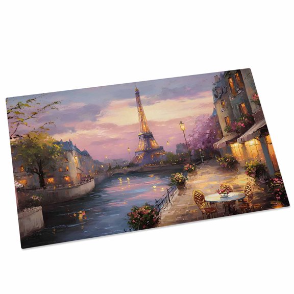 Eiffel Tower Door Mat 16x24 Inch Modern Purple Sunset Bridge River Night View Entryway Rug with Non-Slip Rubber, Front Door Mat Indoor Floor Mats for Living Room Bathroom Bedroom Home Office