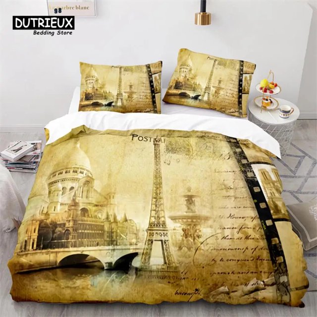 Eiffel Tower Duvet Cover Microfiber Paris Cityscape In The Clouds