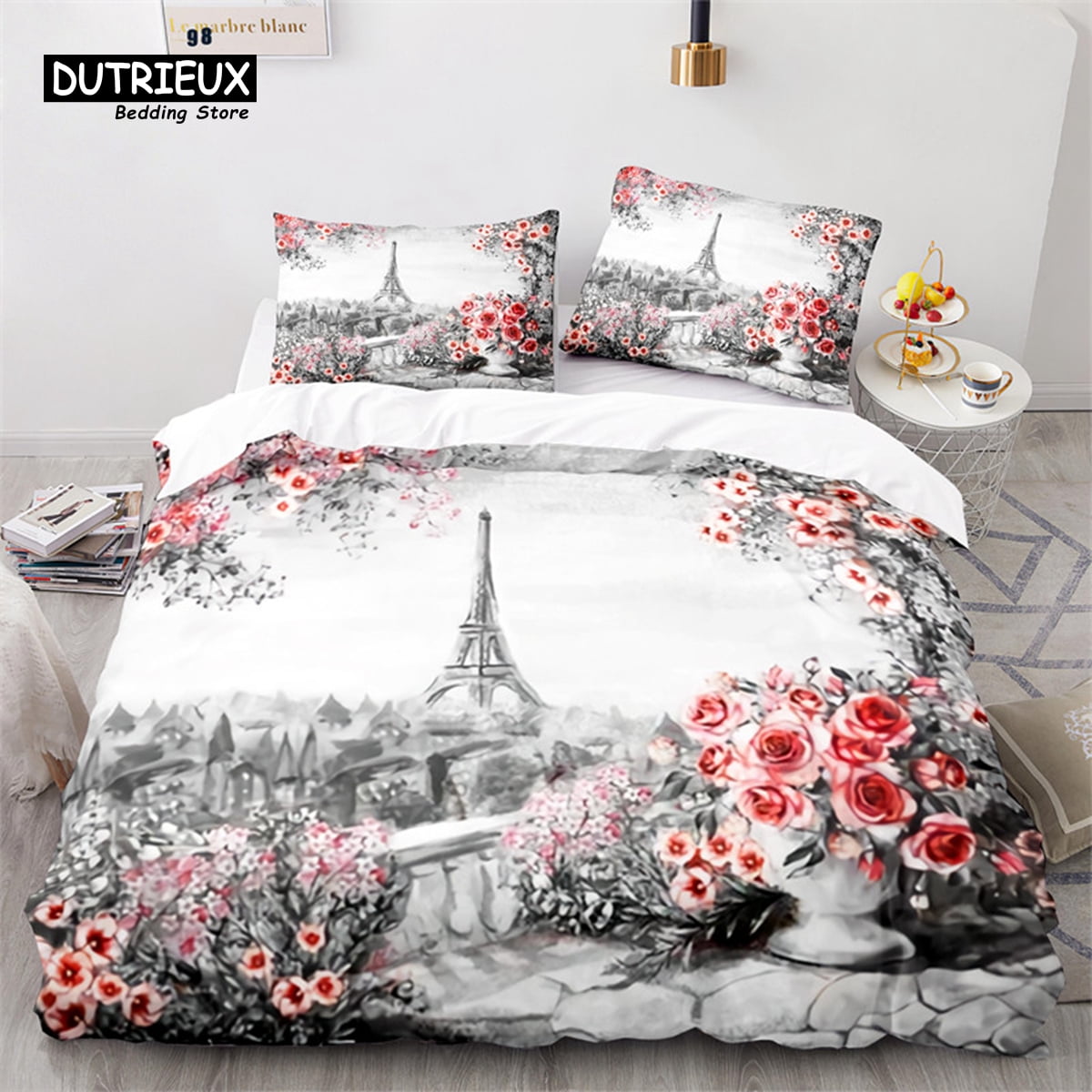 Eiffel Tower Duvet Cover Microfiber Paris Cityscape In The Clouds