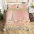 thumbnail image 1 of Eiffel Tower Duvet Cover, Pink Golden Paris Bedroom Comforter for Women, Romantic Tower Bedding Set, Gradient Diamond Comforter Cover, Sparkles Sequins Quilt Cover with 2 Pillow Shams Soft, 1 of 4