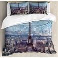 thumbnail image 1 of Eiffel Tower Duvet Cover Set, Aerial View of Eiffel Tower Clear Day Boulevard Busy Town Park Skyscrape, Decorative 3 Piece Bedding Set with 2 Pillow Shams, Calking Size, Pale Blue Brown, by Ambesonne, 1 of 3