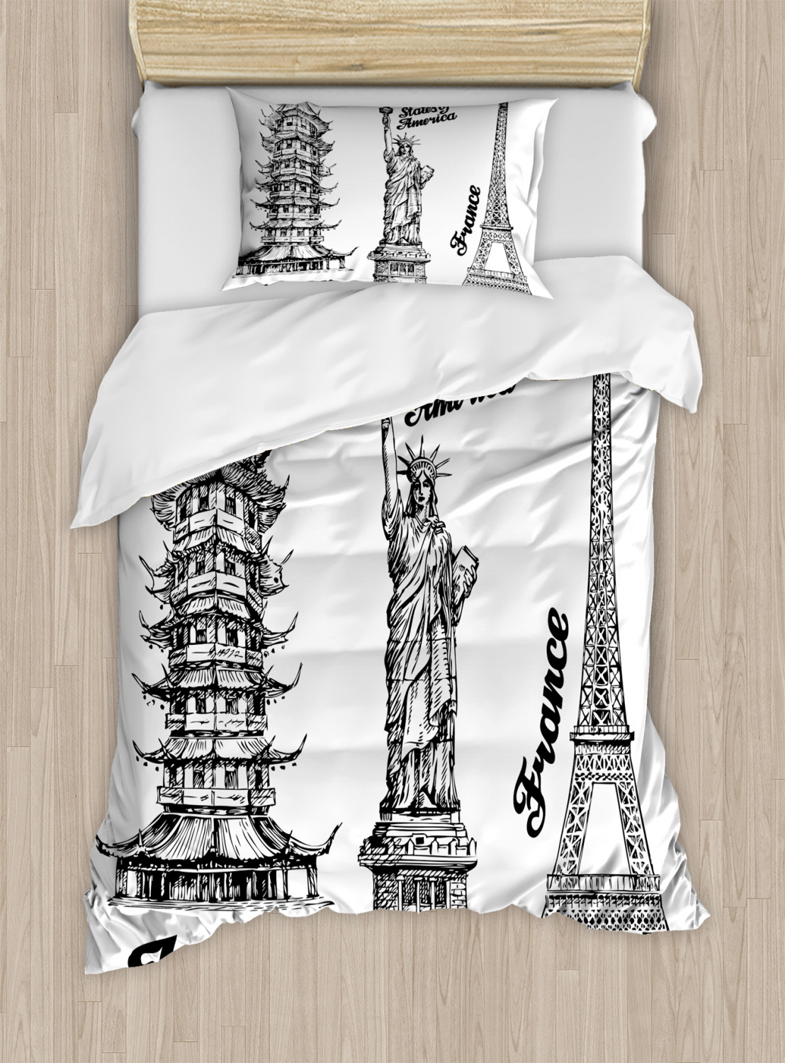 Eiffel Tower Duvet Cover Set, Famous Monuments of Liberty Eiffel Tower ...