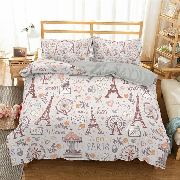 Eiffel Tower Duvet Cover Set King Paris Eiffel Tower Themed Bedding Set Polyester Cityscape tic Pink