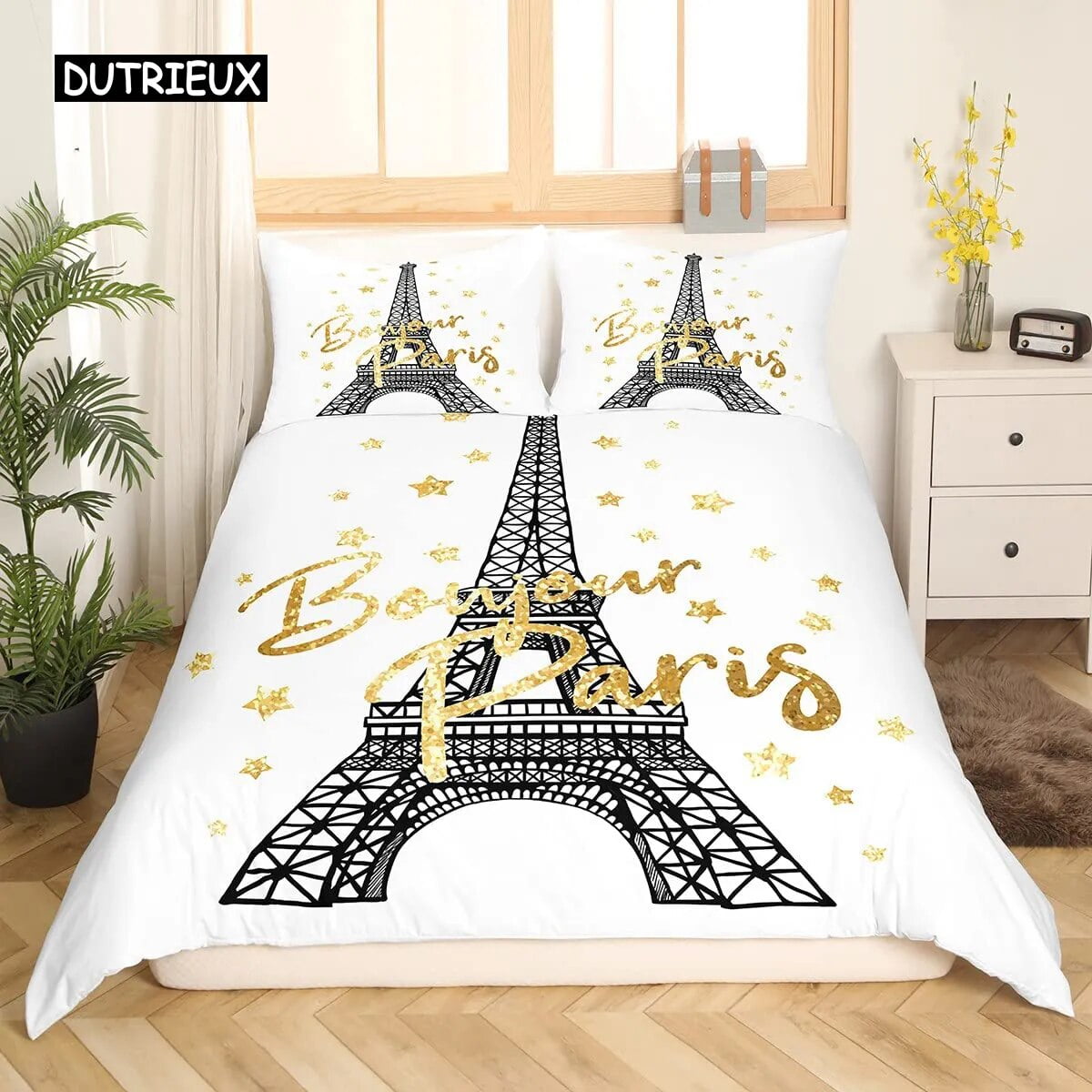 Eiffel Tower Duvet Cover Set King Size Paris Tower Bedding Set for Boy
