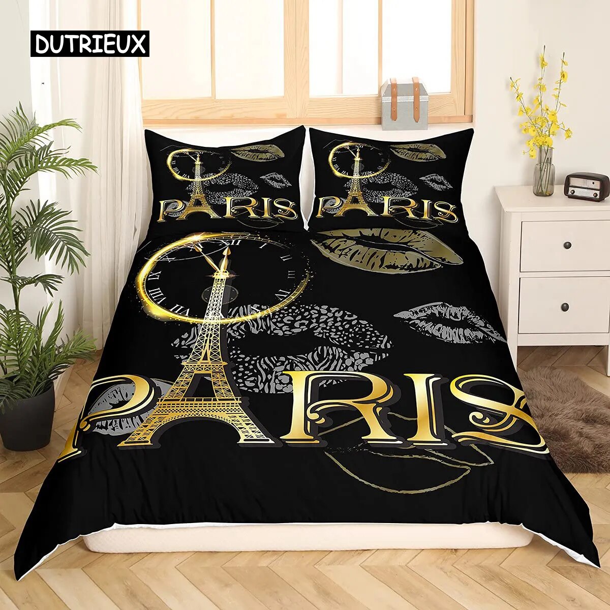Eiffel Tower Duvet Cover Set King Size Paris Tower Bedding Set for Boy