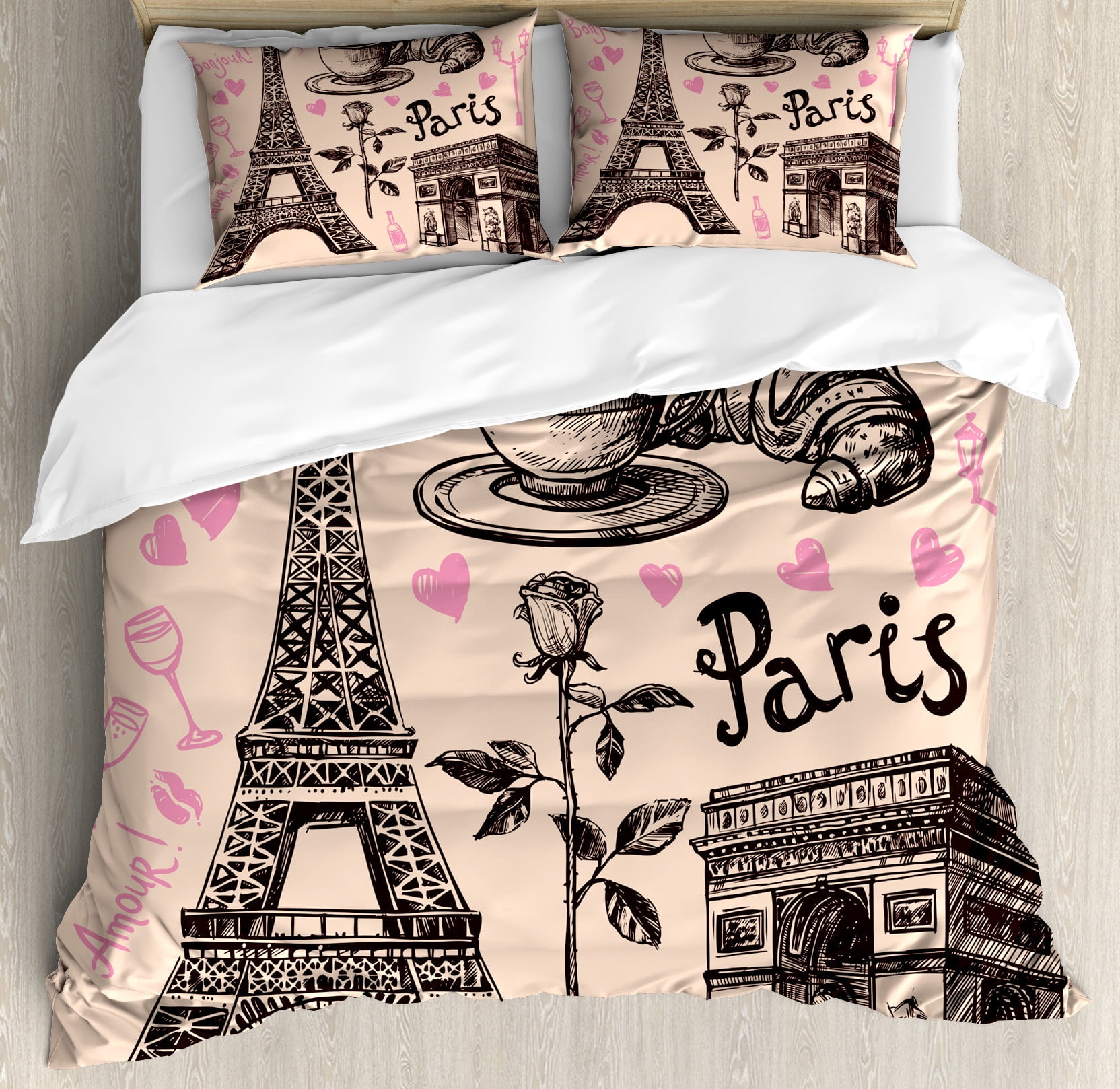 Eiffel Tower Pattern Print Duvet Cover Bedding Set