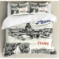 thumbnail image 1 of Eiffel Tower Duvet Cover Set, Paris Sketches Silhouette Classic Landscape Traffic Monochrome Illustration, Decorative 3 Piece Bedding Set with 2 Pillow Shams, Queen Size, Black Cream, by Ambesonne, 1 of 3