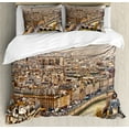 thumbnail image 1 of Eiffel Tower Duvet Cover Set, Paris Streets Busy Day Buildings Bridge River City Horizon Photography Print, Decorative 3 Piece Bedding Set with 2 Pillow Shams, Calking Size, Beige, by Ambesonne, 1 of 3