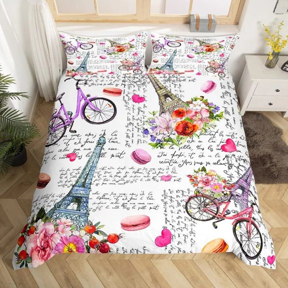 Eiffel Tower Duvet Cover Set tic Theme for Women Couple Bedding Set Paris Cityscape Printed Polyester Comforter Cover