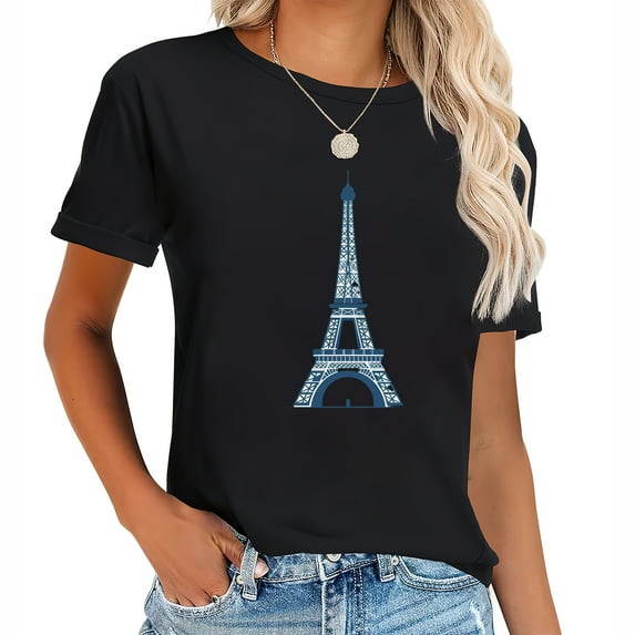 Eiffel Tower Fashionable Women's Graphic Tee, Short Sleeve Comfortable T-Shirt Paris Lover Gifts