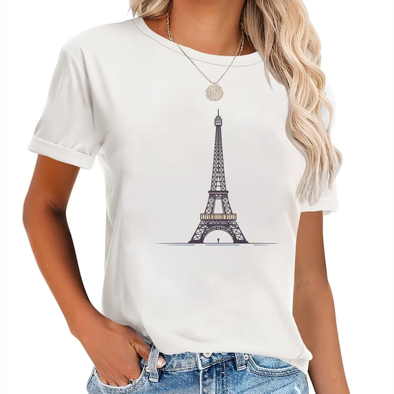 Eiffel Tower Fashionable Women's Graphic Tee, Short Sleeve Shirt with Cool Print Paris Lover Gifts