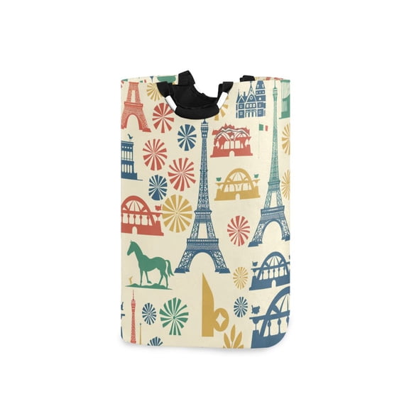 Eiffel Tower Fireworks Laundry Basket with Handles Foldable Laundry Hamper Freestanding Washing Bin 50L