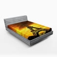 thumbnail image 1 of Eiffel Tower Fitted Sheet, Paris Love City Monument in Dramatic Sunrise Picture of French Landmark, Soft Decorative Fabric Bedding, Full Size, Yellow Brown, by Ambesonne, 1 of 2