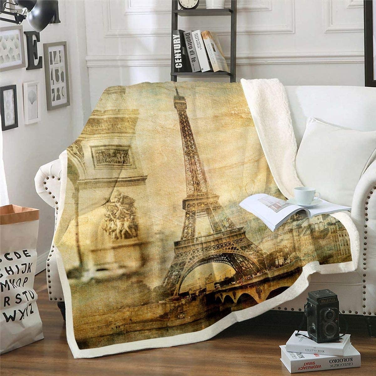 Eiffel Tower Fleece Throw Blanket for Sofa Couch Bed Paris Cityscape ...