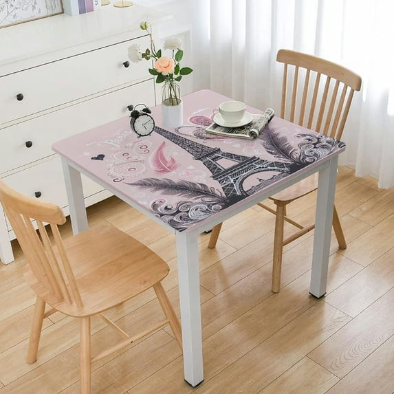 Eiffel Tower Flower Square Table ClothStain Resistant Tablecloth Decorative Table Cover for Wedding Dining Party